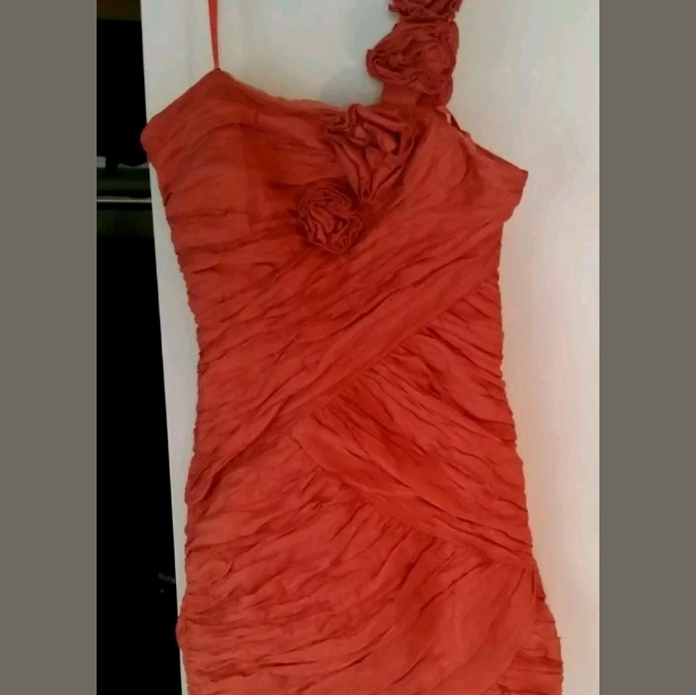 Sz 4 BCBG Max Azaria Dress Prom Coral One Shoulder